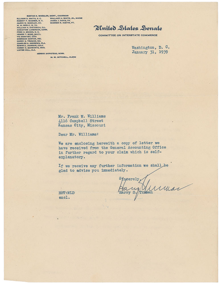 Truman Letters Harry S. Truman Typed Letters Signed | RR Auction