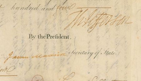 Lot #6 Thomas Jefferson and James Madison: Wonderful Jefferson-Madison scallop-topped ship?s pass - Image 2