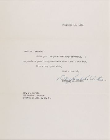 Lot #443 Douglas MacArthur Typed Letter Signed - Image 1