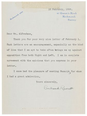 Lot #247 Bertrand Russell Typed Letter Signed - Image 1
