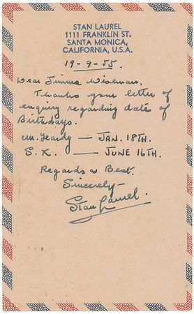 Lot #1060 Stan Laurel Handwritten Letter Signed - Image 1