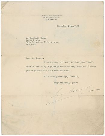Lot #764 Sergei Rachmaninoff Typed Letter Signed - Image 1