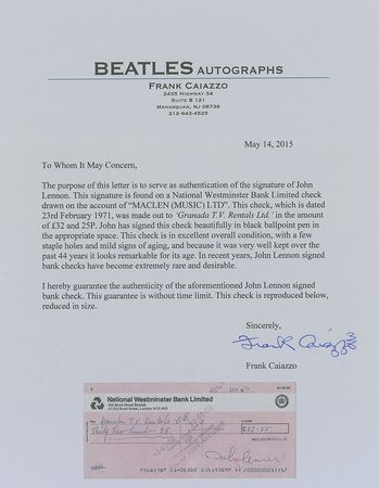 Lot #817 Beatles: John Lennon: Ideal 1971 check drawn on the Lennon-McCartney account - Image 2