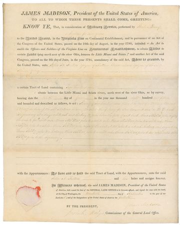Lot #8 James Madison Signed Document
