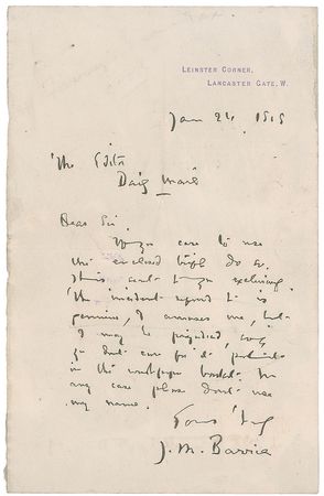 Lot #693 James M. Barrie Handwritten Letter Signed - Image 1