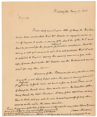 Lot #7 James Madison: Boldly penned 1816 letter on