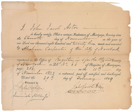 Lot #306 John Jacob Astor Signed Document - Image 1