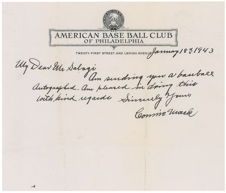 Lot #1141 Connie Mack Handwritten Letter Signed - Image 1