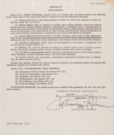 Lot #1047 Katharine Hepburn Signed Document - Image 2
