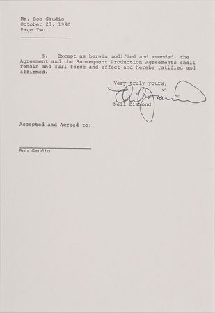 Lot #888 Neil Diamond Signed Document - Image 2