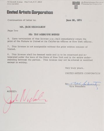 Lot #1077 Jack Nicholson Signed Document - Image 2