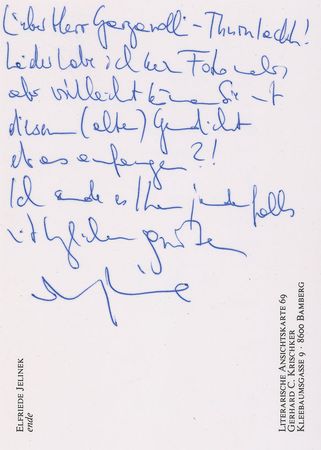 Lot #716 Elfriede Jelinek Postcard - Image 1