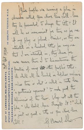Lot #674 George Bernard Shaw Handwritten Letter Signed - Image 1