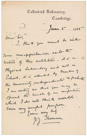 Lot #235 J. J. Thomson: The rare Nobel winner on his famous Cavendish Laboratory - Image 1
