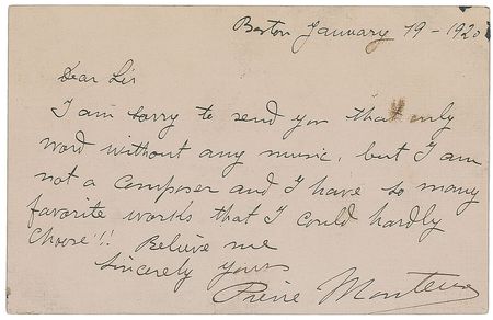 Lot #793 Pierre Monteux Handwritten Letter Signed - Image 1