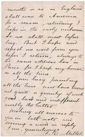 Lot #351 Francis D. Millet Handwritten Letter Signed - Image 4