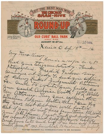 Lot #195 William F. ‘Buffalo Bill’ Cody: The Wild West showman is forced to sell “the Irma Hotel” and “a hotel of mine called Pahaska Tepee” - Image 1