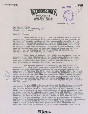 Lot #1040 Errol Flynn Signed Document - Image 1