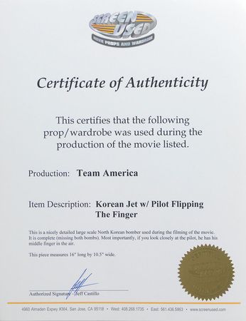 Lot #994 Team America: World Police Prop Fighter Jet - Image 2