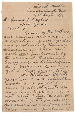 Lot #457 Alexander Stephens Handwritten Letter Signed - Image 1