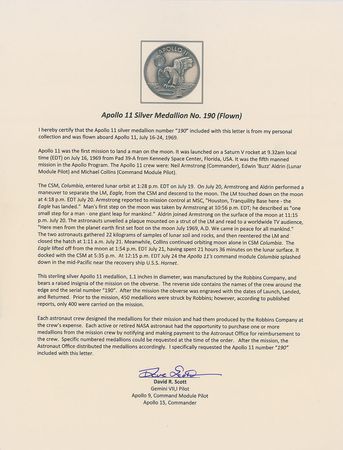 Lot #8062 Dave Scott’s Apollo 11 Flown Robbins Medal - Image 5