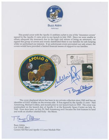 Lot #8059 Apollo 11 ‘Type 3’ Signed Insurance Cover - Image 1