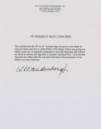 Lot #8043 General Patton-captured ‘Battle of the Bulge’ German Flag - Image 3