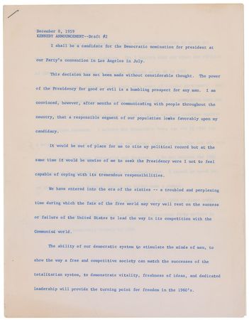 Lot #8007 John F. Kennedy Handwritten Manuscript Announcing His Presidential Candidacy - Image 11