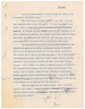 Lot #8007 John F. Kennedy Handwritten Manuscript Announcing His Presidential Candidacy - Image 5
