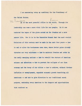Lot #8007 John F. Kennedy Handwritten Manuscript Announcing His Presidential Candidacy - Image 7
