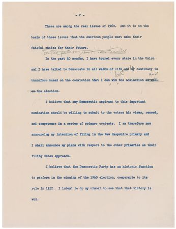 Lot #8007 John F. Kennedy Handwritten Manuscript Announcing His Presidential Candidacy - Image 8