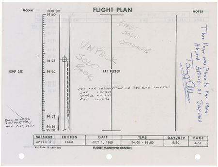 Lot #8058 Buzz Aldrin’s Apollo 11 Lunar Orbit- Flown Flight Plan Page - Image 1