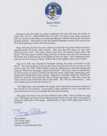 Lot #8058 Buzz Aldrin’s Apollo 11 Lunar Orbit- Flown Flight Plan Page - Image 5