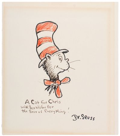 Lot #8106 Dr. Seuss ?Cat in the Hat? Hand-drawn Illustration and Signed Book - Image 1