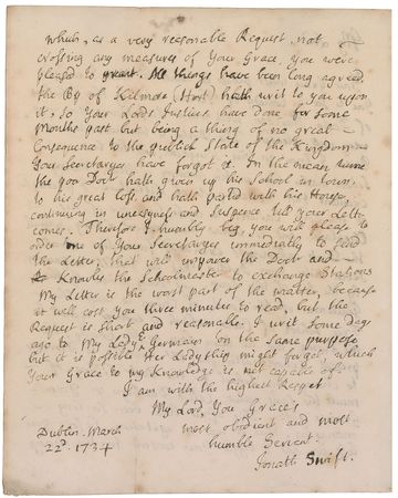 Lot #8074 Jonathan Swift Autograph Letter Signed - Image 2