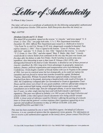 Lot #8026 Abraham Lincoln and US Grant Signed Document - Image 4