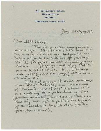Lot #8087 J. R. R. Tolkien Autograph Letter Signed - Image 1