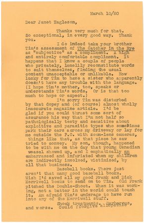 Lot #8086 J. D. Salinger Typed Letter Signed - Image 1