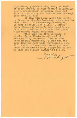 Lot #8086 J. D. Salinger Typed Letter Signed - Image 3