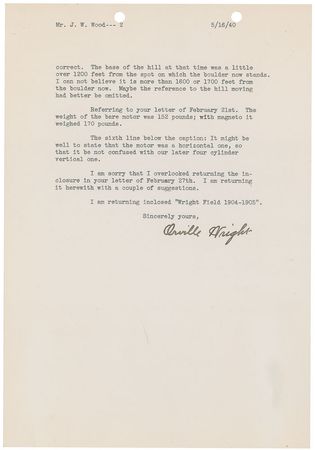 Lot #8055 Orville Wright Typed Letter Signed - Image 2
