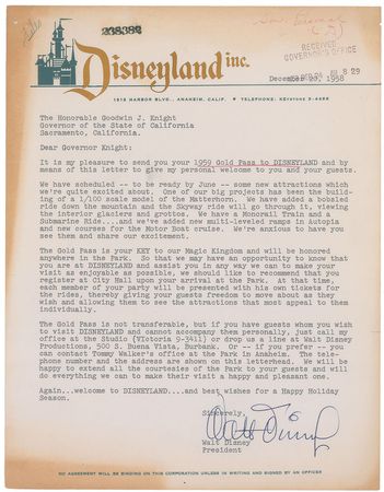 Lot #8104 Walt Disney Typed Letter Signed - Image 1