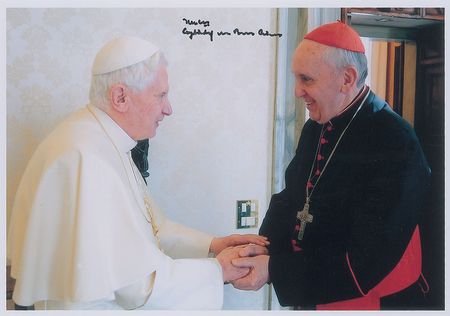 Lot #247 Pope Francis: Historic image of the soon-to-be Pope with his predecessor - Image 1