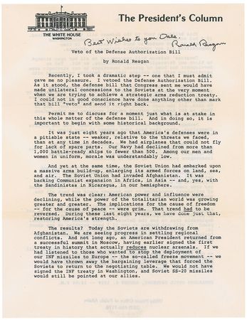 Lot #146 Ronald Reagan Souvenir Typescript - Image 1