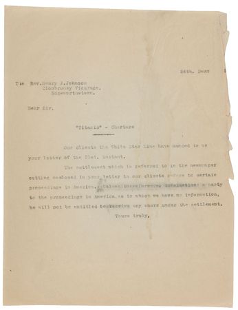 Lot #285 Titanic: David Charters: The White Star Line on a son lost at sea with the Titanic: 