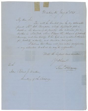 Lot #230 Samuel F. B. Morse: Exerting his influence for a widow ?whose husband fell in battle? - Image 1