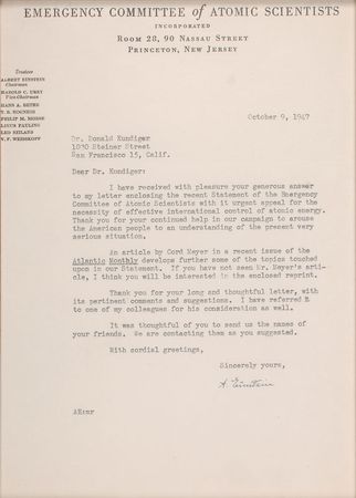 Lot #226 Albert Einstein: ?The necessity of effective international control of atomic energy? - Image 2