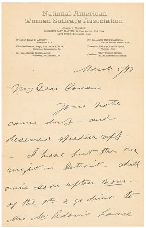Lot #289 Susan B. Anthony Handwritten Letter Signed - Image 1
