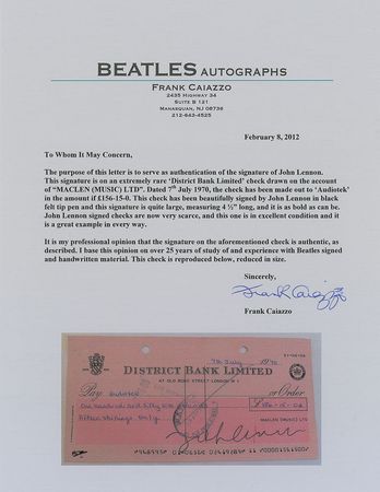 Lot #750 Beatles: John Lennon: Scarce Maclen Music business check issued just months after the break-up of the Beatles - Image 2