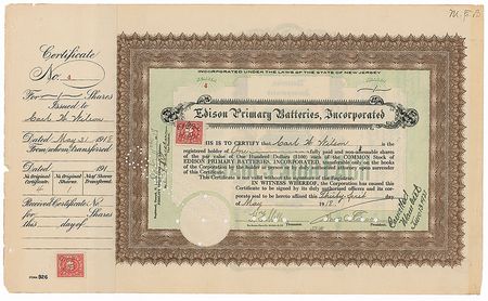 Lot #219 Thomas Edison: Scarce Edison Primary Batteries stock - Image 1
