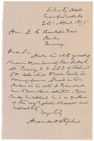 Lot #450 Alexander Stephens - Image 1